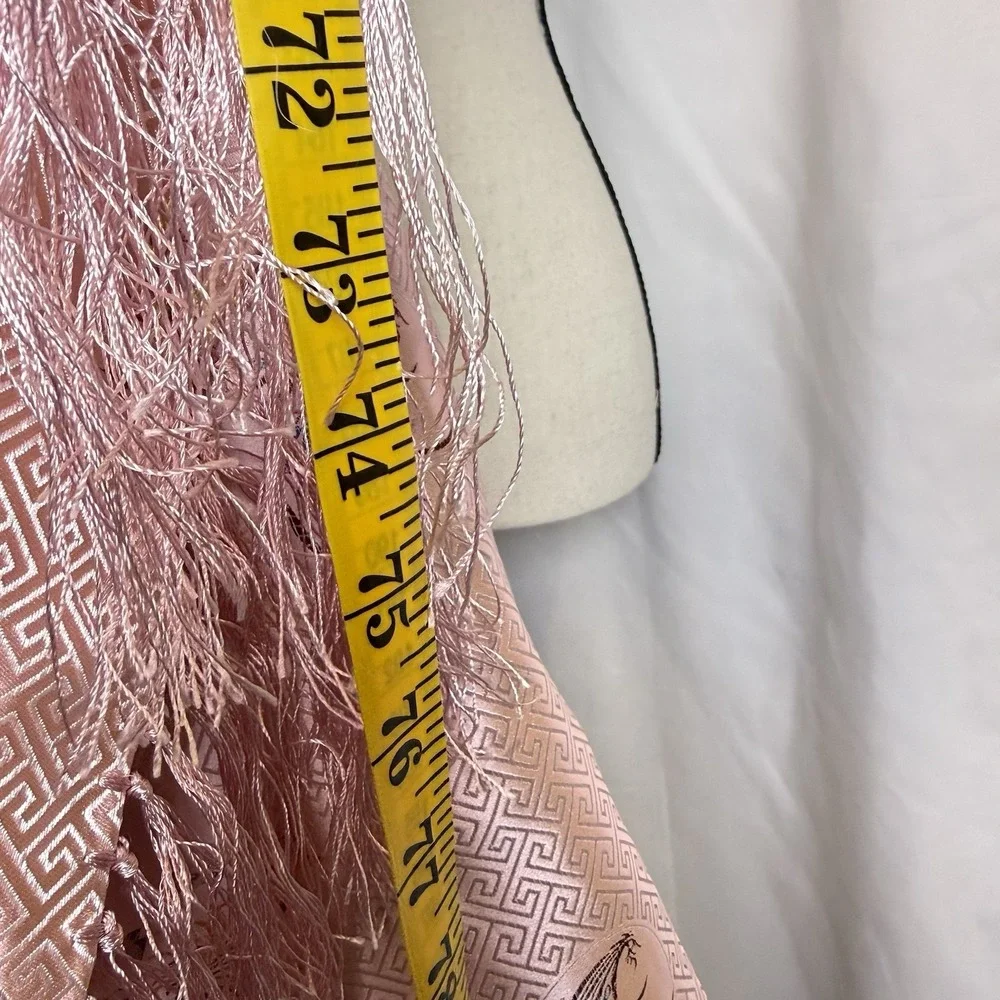 Handmade 100% Silk Floral Fringe Rectangle Scarf Pink/Gold 72x23 Women
